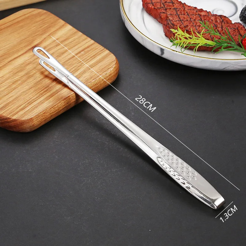 Premium Stainless Steel BBQ Tongs & Food Clips - Extended Korean Grill Tweezers for Meat & Vegetables