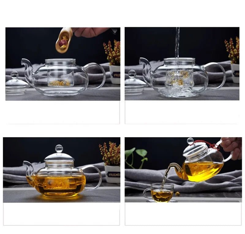 Bloom & Brew Teapot: 400ml/1000ml High Borosilicate Glass Teapot with Built - in Filter for Flower & Loose Tea - Nordshop Hamburg