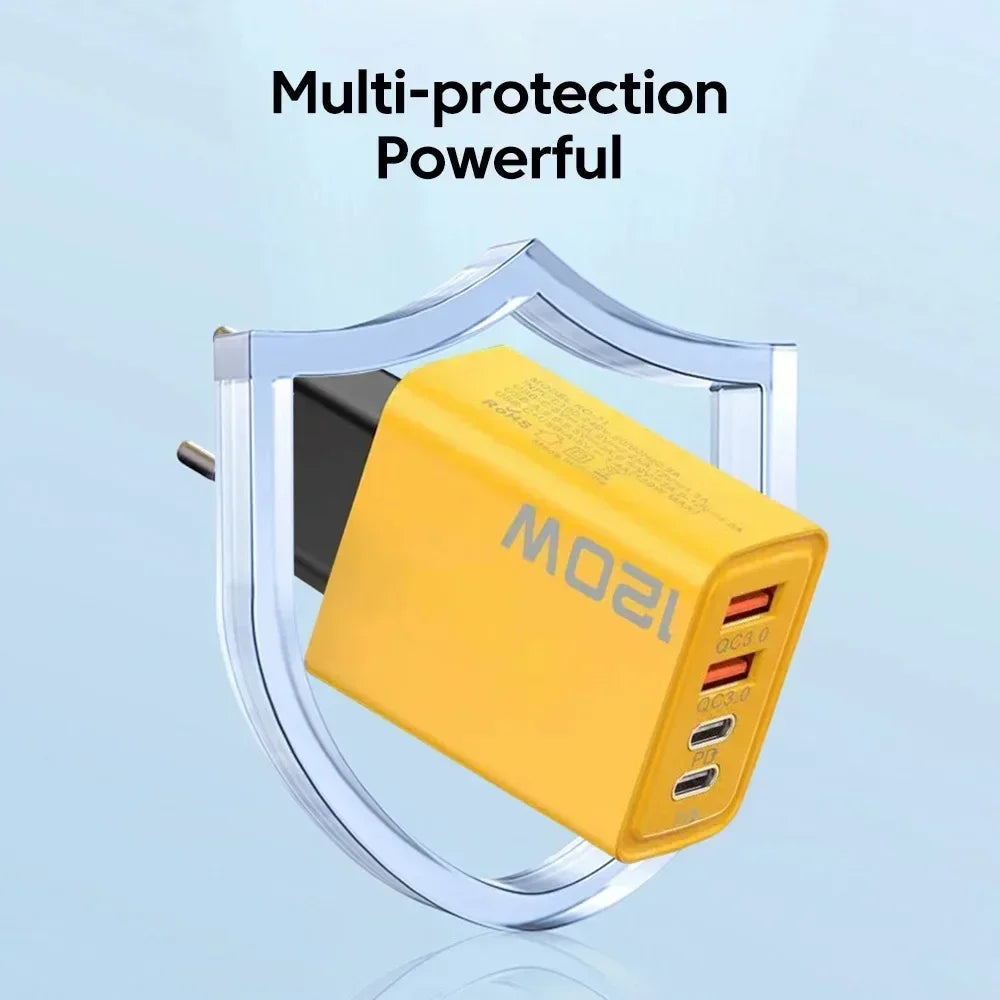 120W 4-Port Fast Charging Station – Quick Charge 3.0 & PD for iPhone 16, Samsung S24, Xiaomi 15 & More