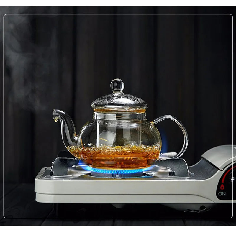 Bloom & Brew Teapot: 400ml/1000ml High Borosilicate Glass Teapot with Built-in Filter for Flower & Loose Tea