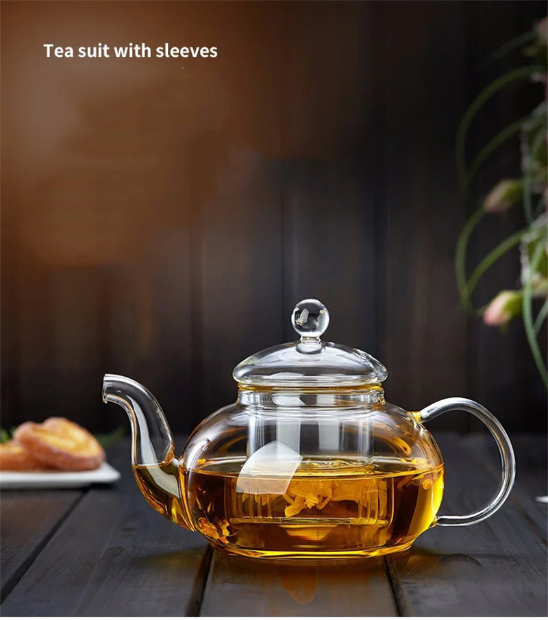 Bloom & Brew Teapot: 400ml/1000ml High Borosilicate Glass Teapot with Built-in Filter for Flower & Loose Tea