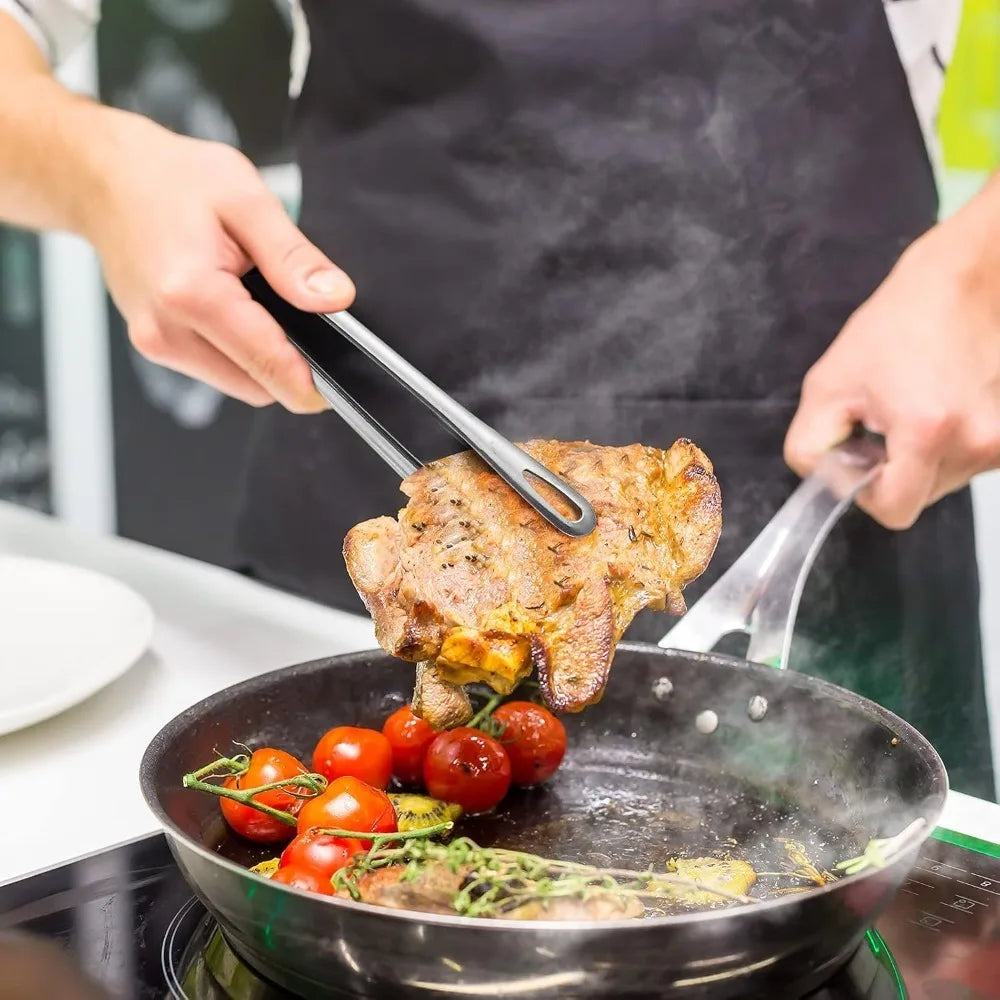 Premium Stainless Steel BBQ Tongs & Food Clips - Extended Korean Grill Tweezers for Meat & Vegetables