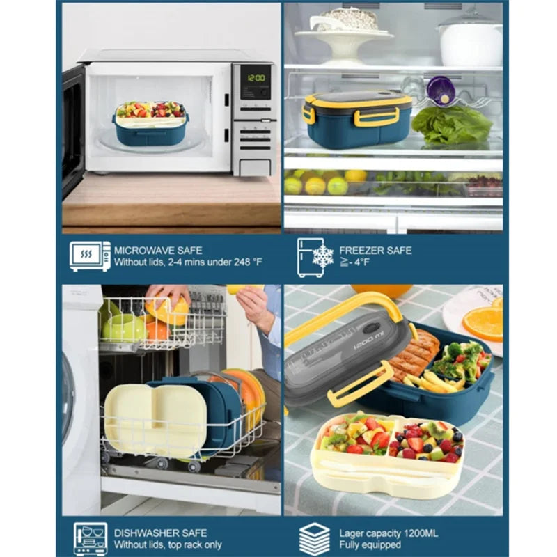 Dual-Layer Mega Bento Box - 1200ml Microwaveable Lunch Container for Kids & Adults