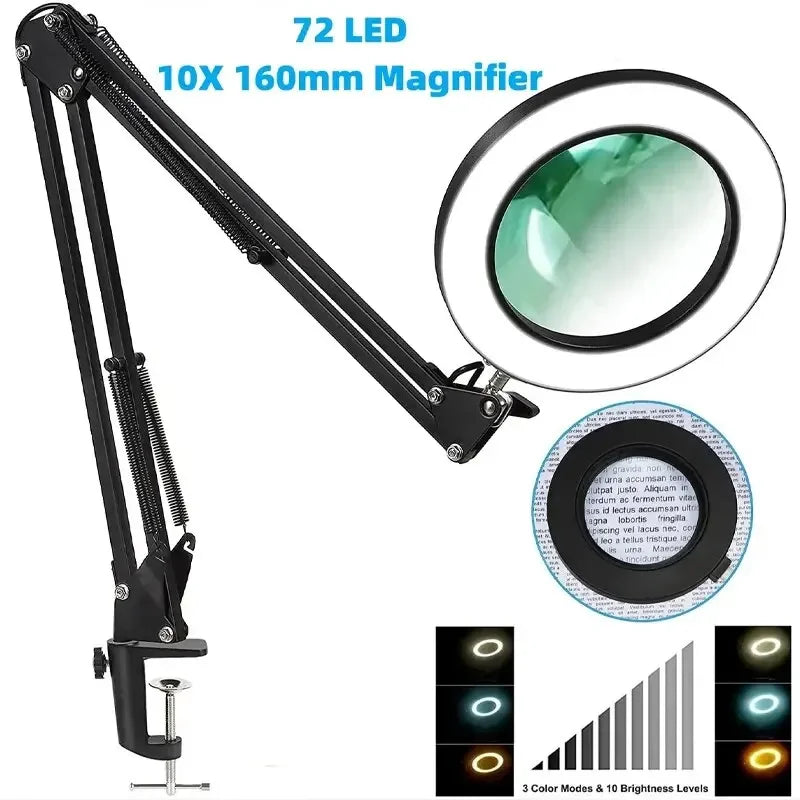 72LED Illuminated Magnifying Glass – 8X/10X USB Magnifier with 3-Color Light for Repair, Beauty & Reading