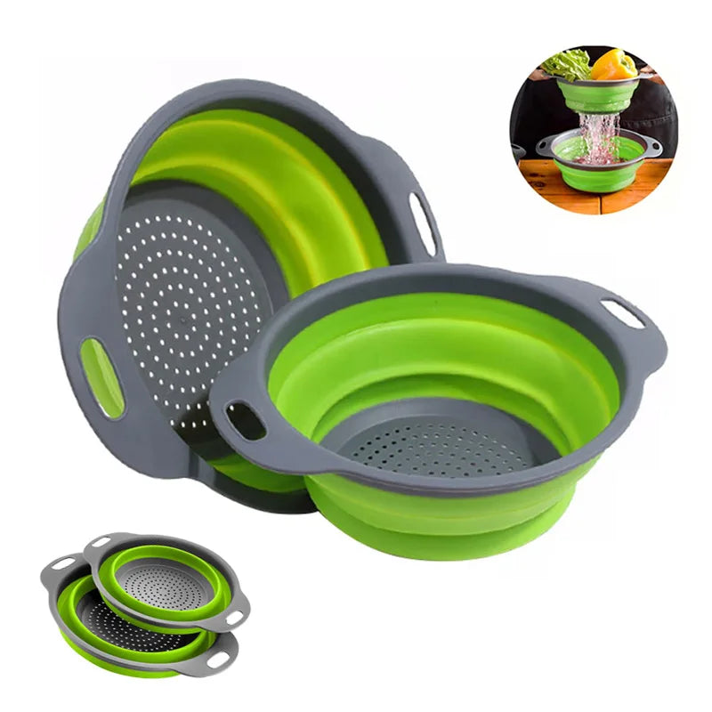 2-in-1 Collapsible Kitchen Strainer – Silicone Vegetable Cleaning & Drainage Basket with Filter Net