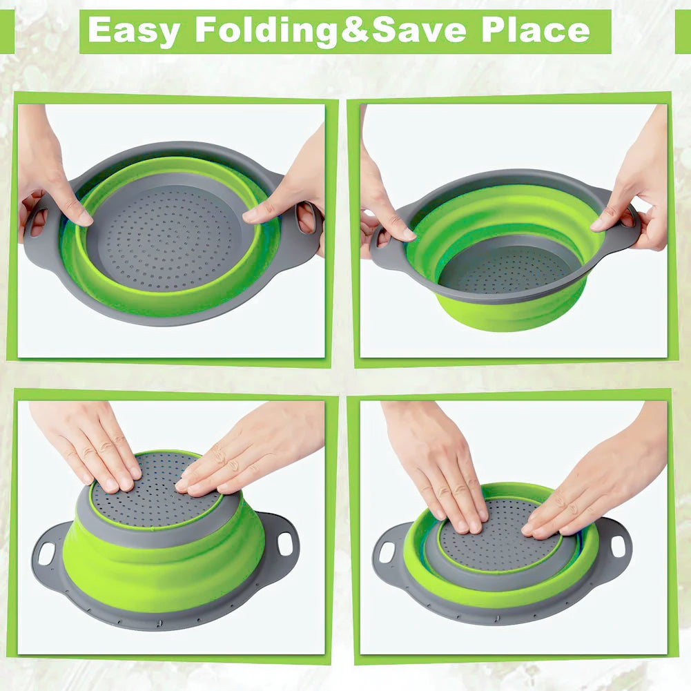 2-in-1 Collapsible Kitchen Strainer – Silicone Vegetable Cleaning & Drainage Basket with Filter Net
