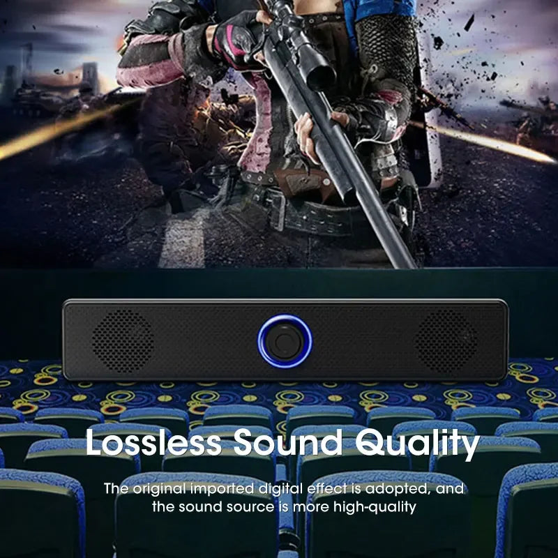 Mini Soundbar Powerhouse: Wired USB Bluetooth Speaker with Stereo Bass for PC & Home
