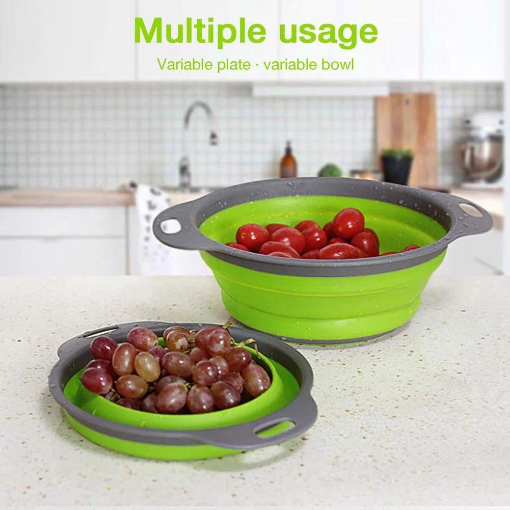 2 - in - 1 Collapsible Kitchen Strainer – Silicone Vegetable Cleaning & Drainage Basket with Filter Net - Nordshop Hamburg