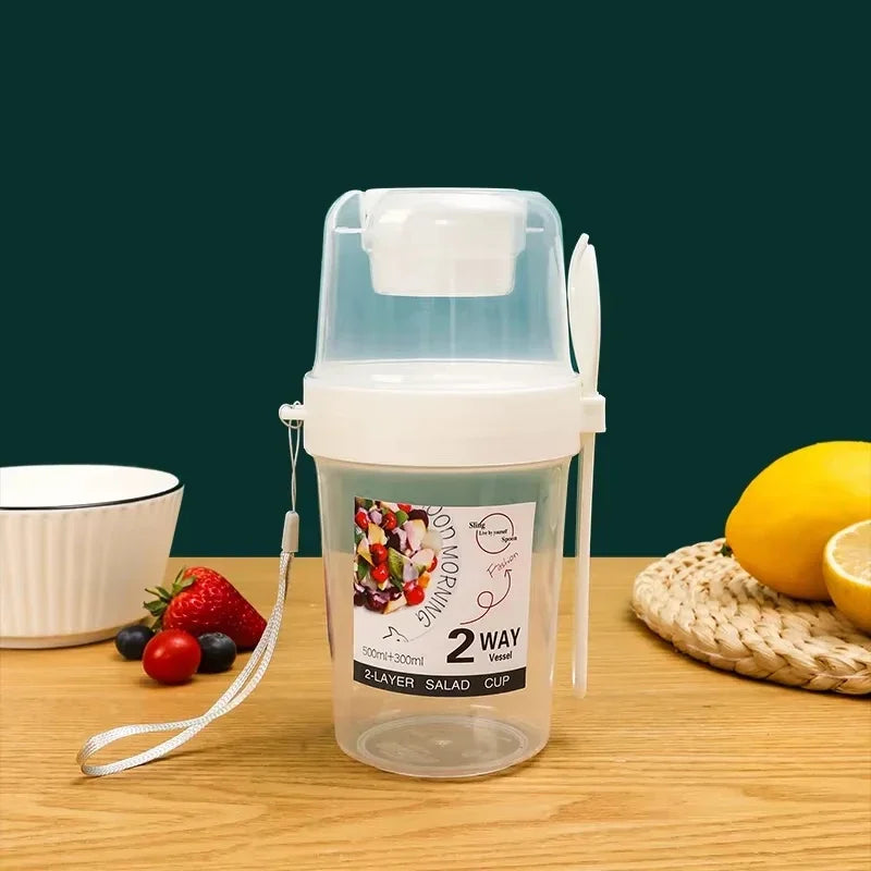 3-in-1 Portable Breakfast Cup Set – Salad & Yogurt Parfait Containers with Lid & Fork