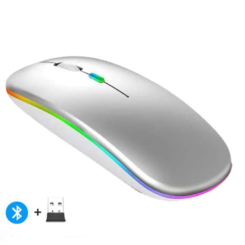 Silent Rechargeable LED Backlit Wireless Mouse – Dual Mode Bluetooth & 2.4GHz for PC & Laptop