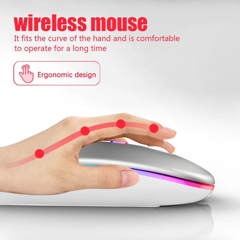 Rechargeable RGB Wireless Mouse – 1600DPI Gaming & Work Mouse with Bluetooth & 2.4GHz for PC, Laptop & MacBook