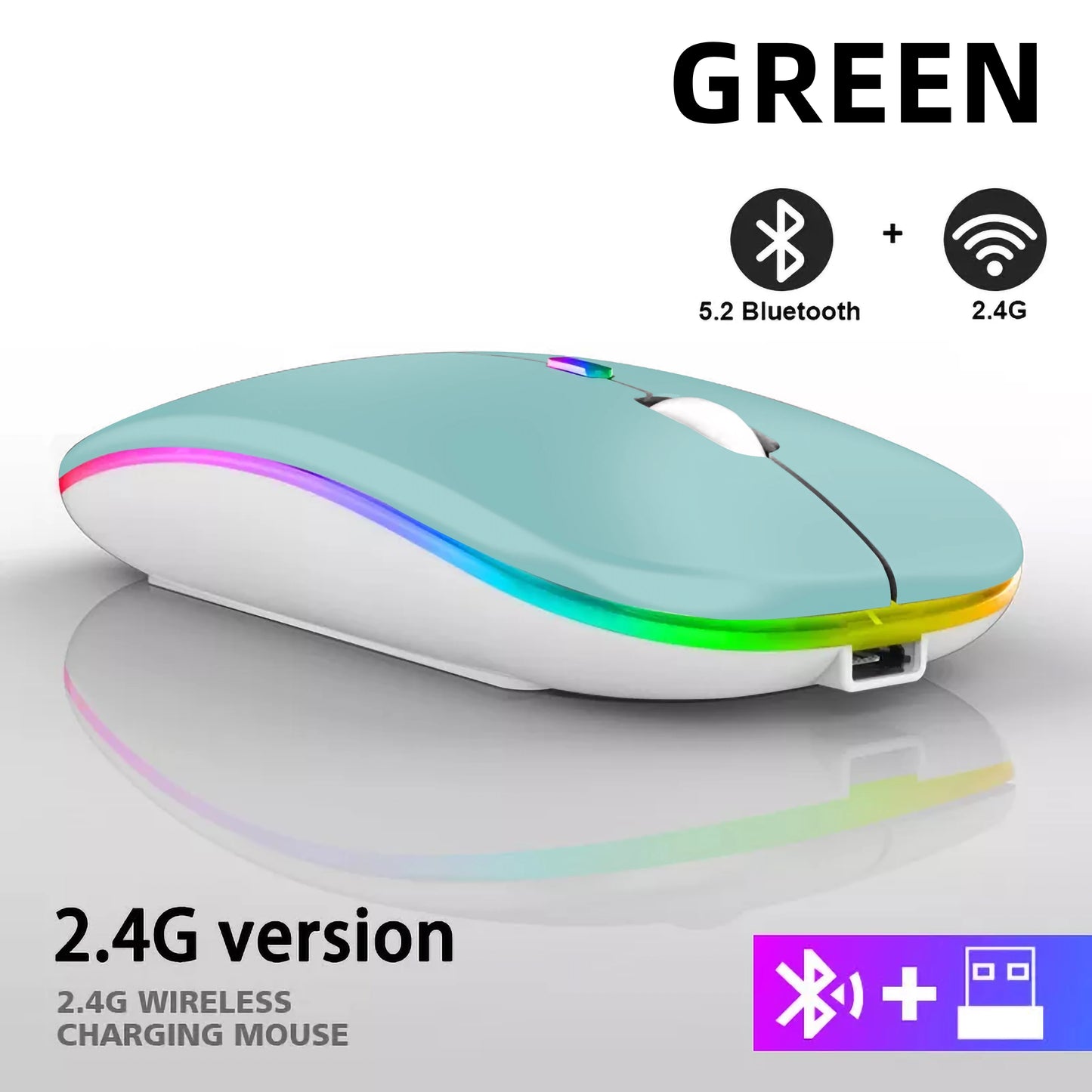 Rechargeable RGB Wireless Mouse – 1600DPI Gaming & Work Mouse with Bluetooth & 2.4GHz for PC, Laptop & MacBook