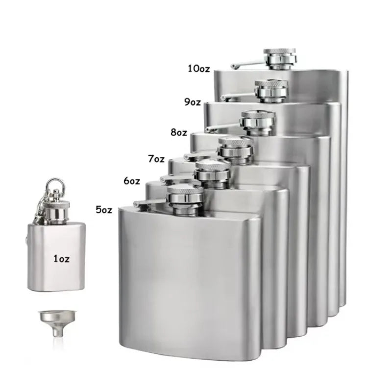 LMETJMA Stainless Steel Hip Flask Set - 4/7/10 oz with Funnel & Screw Cap for Whiskey
