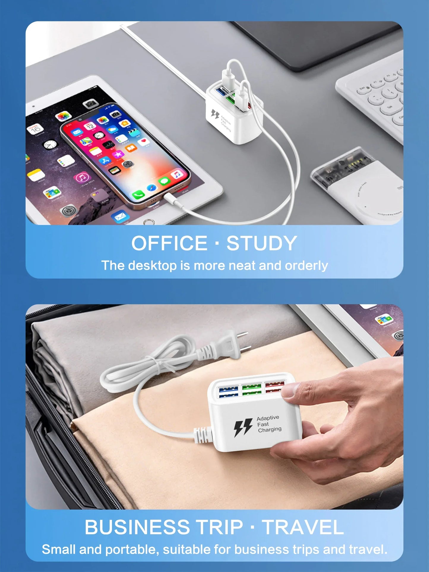 6-in-1 Fast USB Desktop Charging Station | Power Strip with USB Hub & 1m Cord for iPhone 16 & Electronic Devices