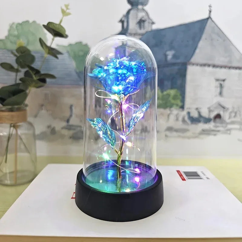 Eternal Glow Rose - LED Light-up Rose in Glass Dome for Valentines & Weddings