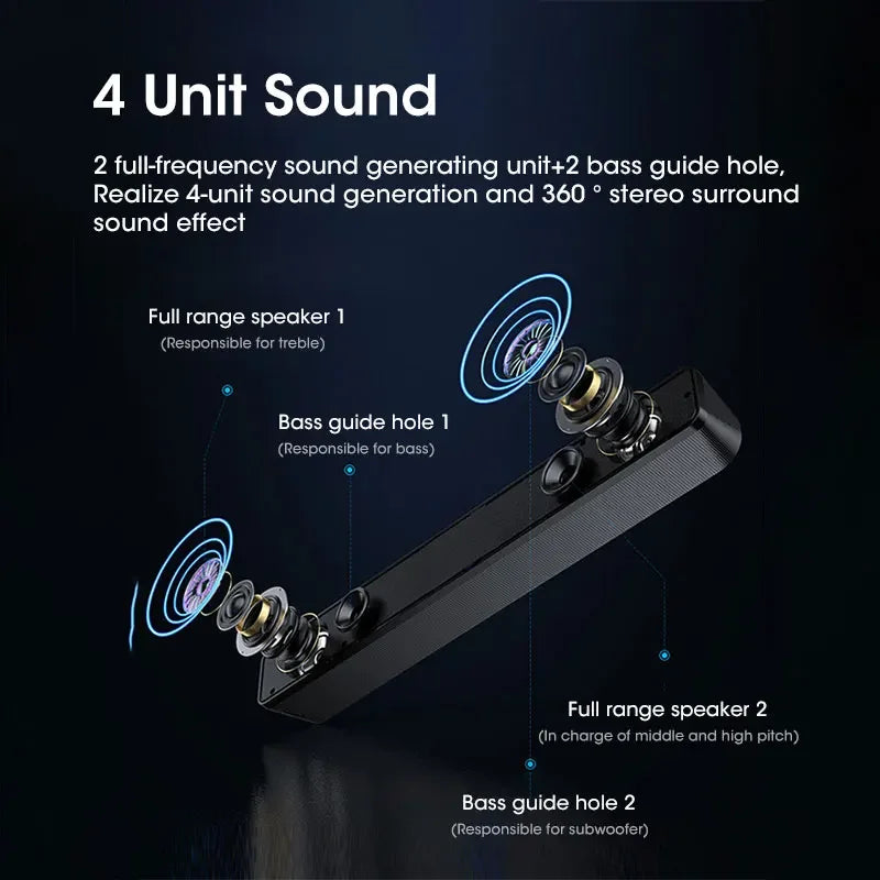 Mini Soundbar Powerhouse: Wired USB Bluetooth Speaker with Stereo Bass for PC & Home