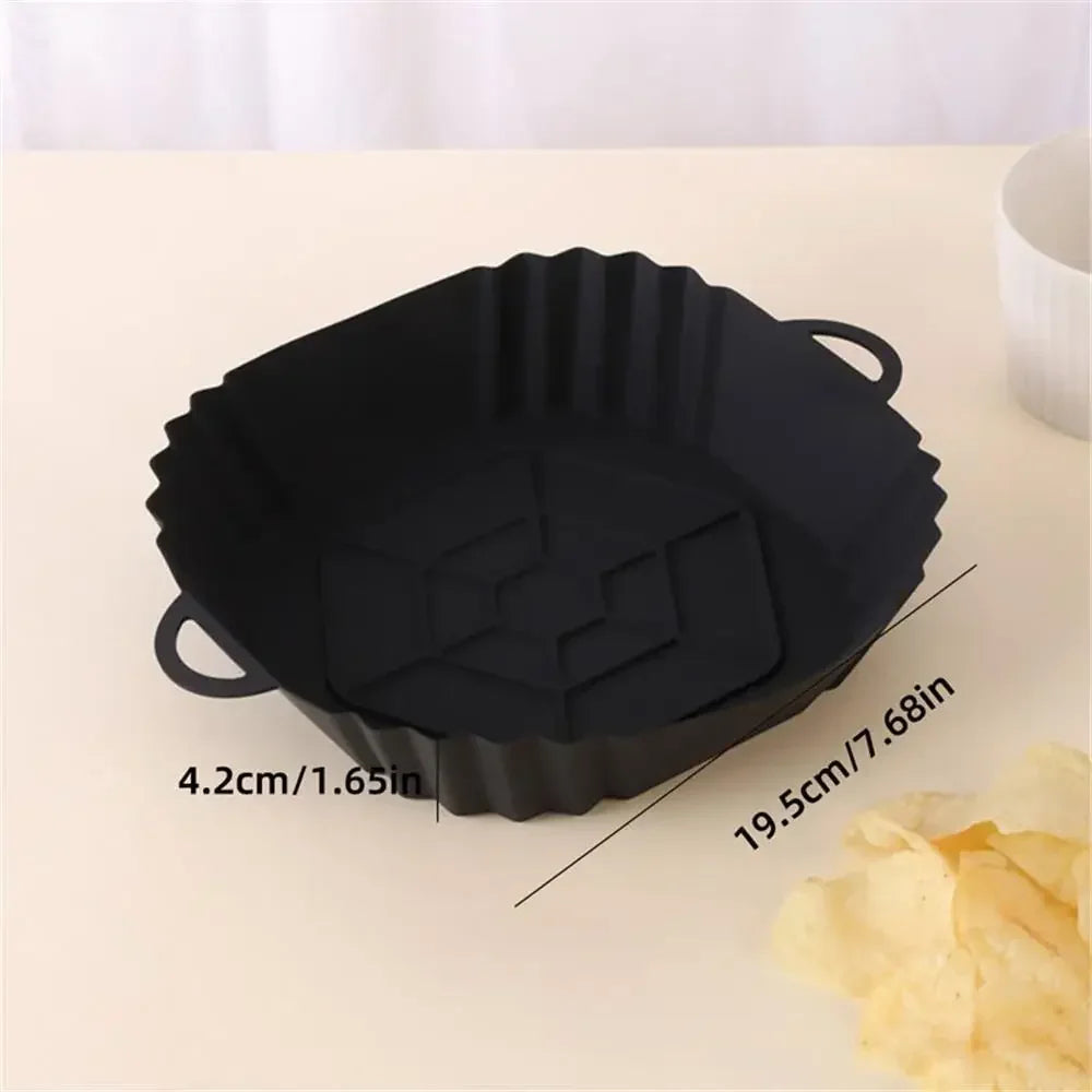 FlexiFry Square Pot – Silicone Air Fryer Tray with Handle, Reusable Baking Pan