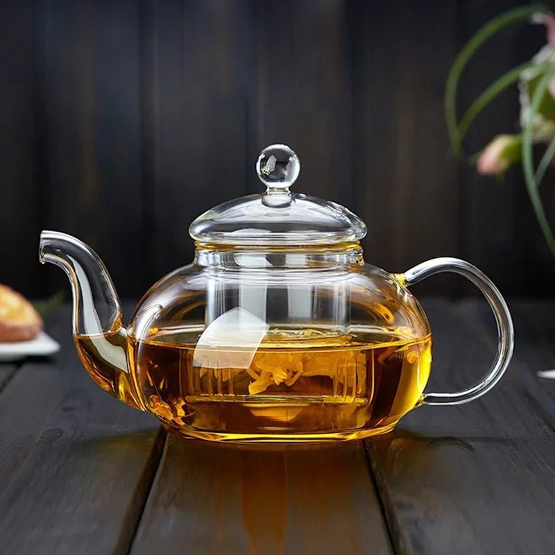 Bloom & Brew Teapot: 400ml/1000ml High Borosilicate Glass Teapot with Built - in Filter for Flower & Loose Tea - Nordshop Hamburg