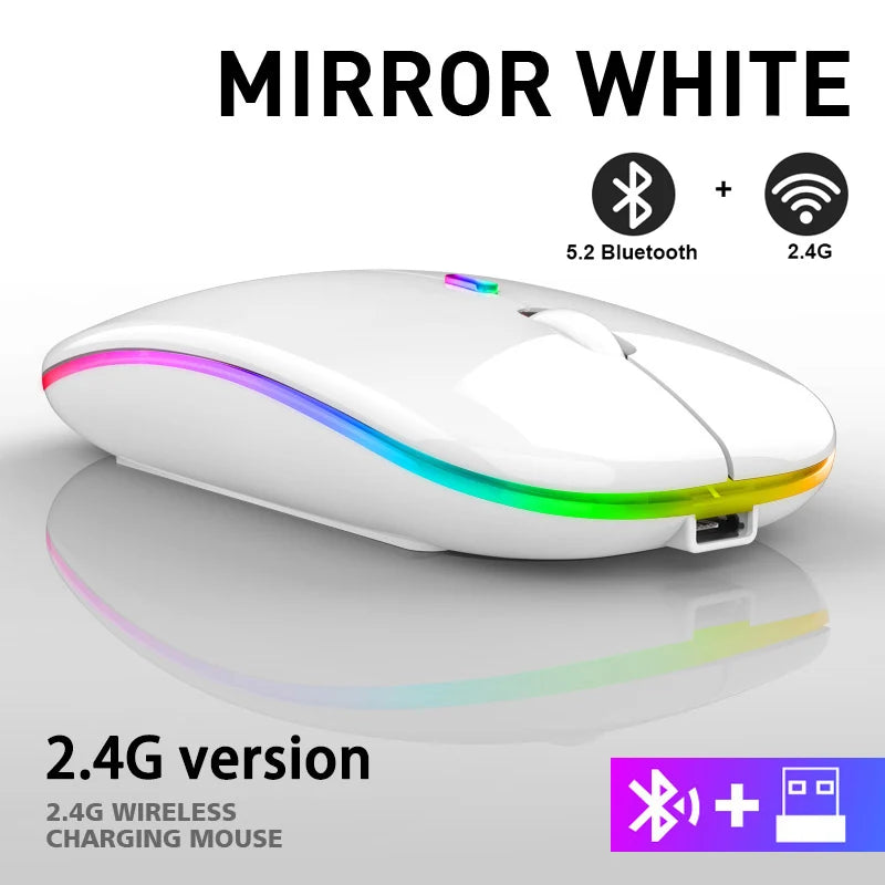 Rechargeable RGB Wireless Mouse – 1600DPI Gaming & Work Mouse with Bluetooth & 2.4GHz for PC, Laptop & MacBook