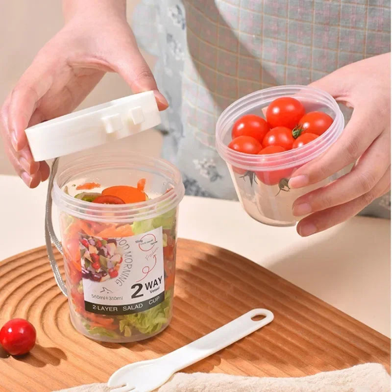 3-in-1 Portable Breakfast Cup Set – Salad & Yogurt Parfait Containers with Lid & Fork