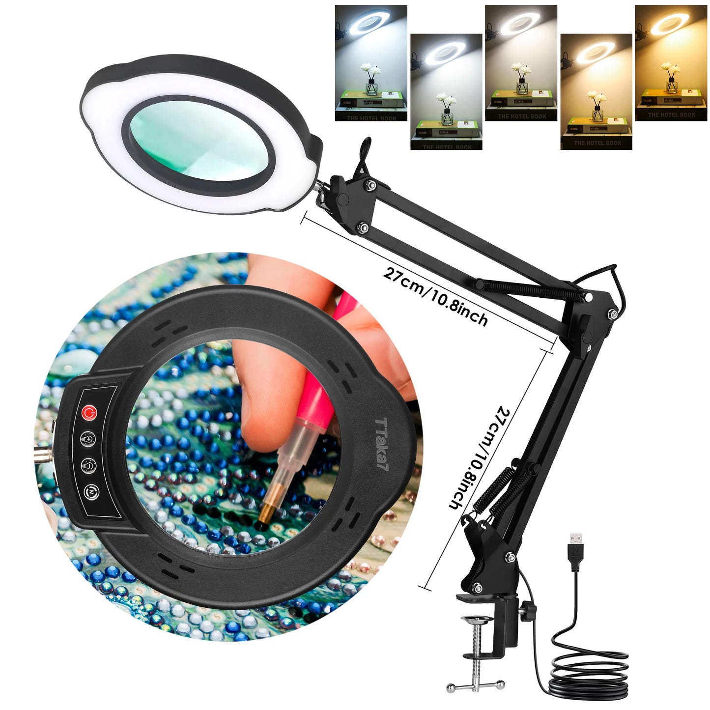 72LED Illuminated Magnifying Glass – 8X/10X USB Magnifier with 3-Color Light for Repair, Beauty & Reading