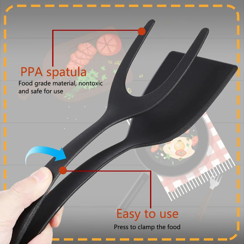2-in-1 Flip & Grip Spatula - Non-Stick Nylon Turner & Tongs for Perfect Flipping