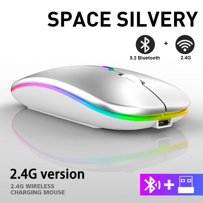 Rechargeable RGB Wireless Mouse – 1600DPI Gaming & Work Mouse with Bluetooth & 2.4GHz for PC, Laptop & MacBook