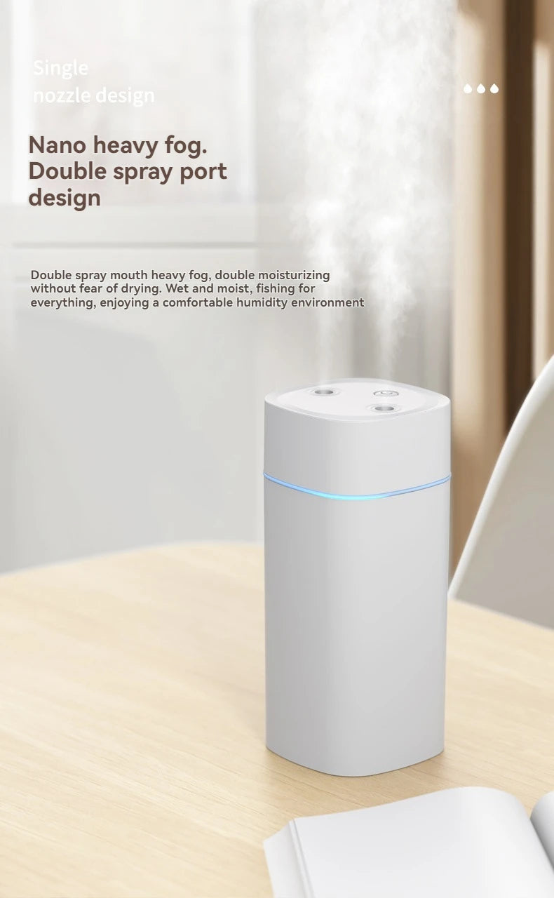 Dual-Nozzle USB Humidifier – 600ml/H Super Fine Mist for Car, Home & Office | Ultra-Quiet Personal MoisturizerDual-Nozzle USB Humidifier – 600ml/H Super Fine Mist for Car, Home & Office | Ultra-Quiet Personal Moisturizer