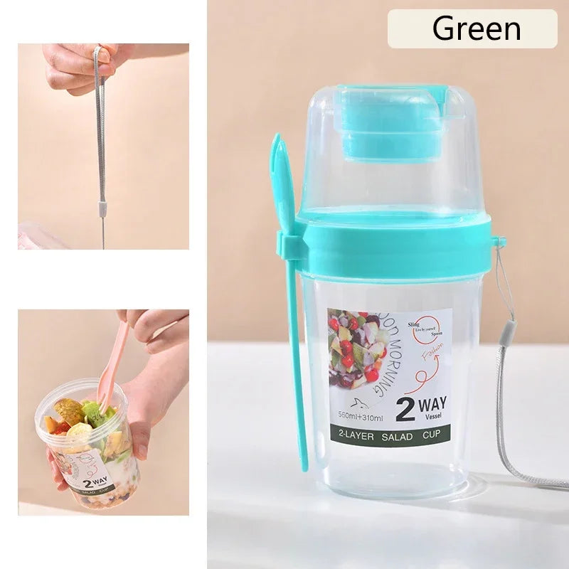 3-in-1 Portable Breakfast Cup Set – Salad & Yogurt Parfait Containers with Lid & Fork