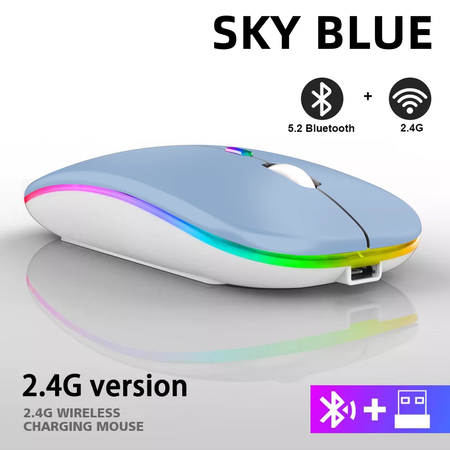 Rechargeable RGB Wireless Mouse – 1600DPI Gaming & Work Mouse with Bluetooth & 2.4GHz for PC, Laptop & MacBook