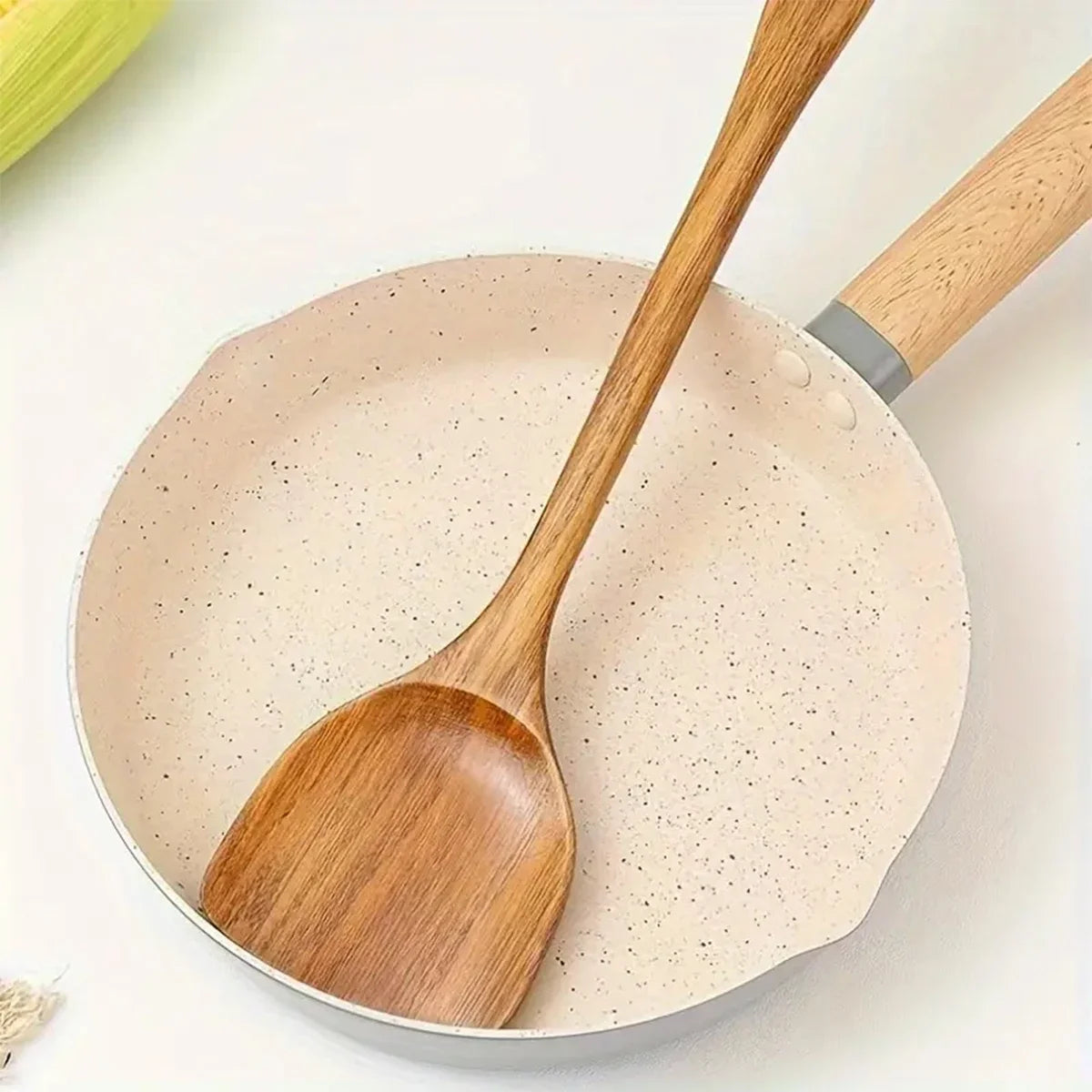 Long Handle Wooden Spatula – Non-Stick Pan Safe Kitchen Turner & Scraper
