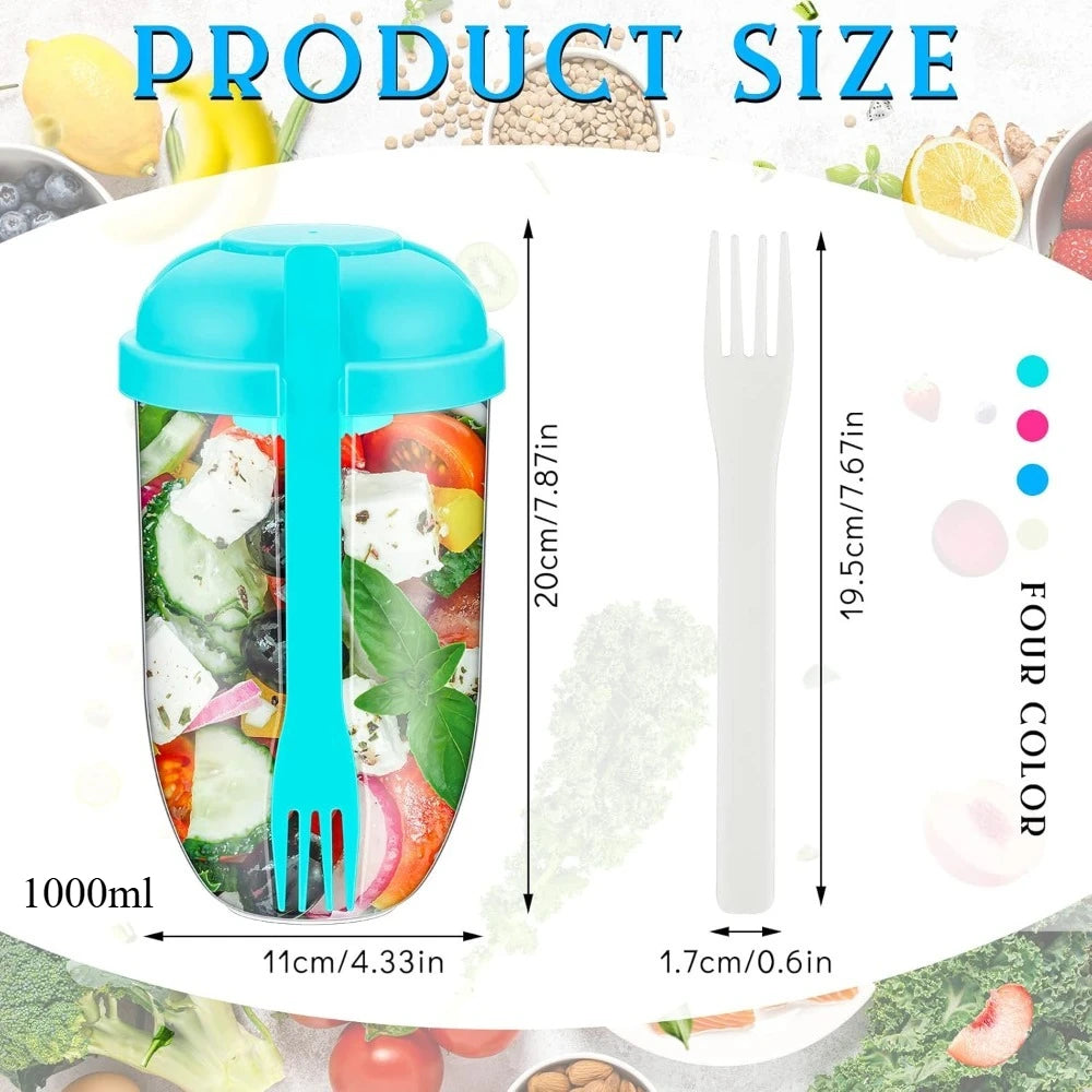 The Ultimate Toss & Go: 3-in-1 Salad Shaker Cup with Lid & Fork – Your On-the-Go Meal Prep Solution