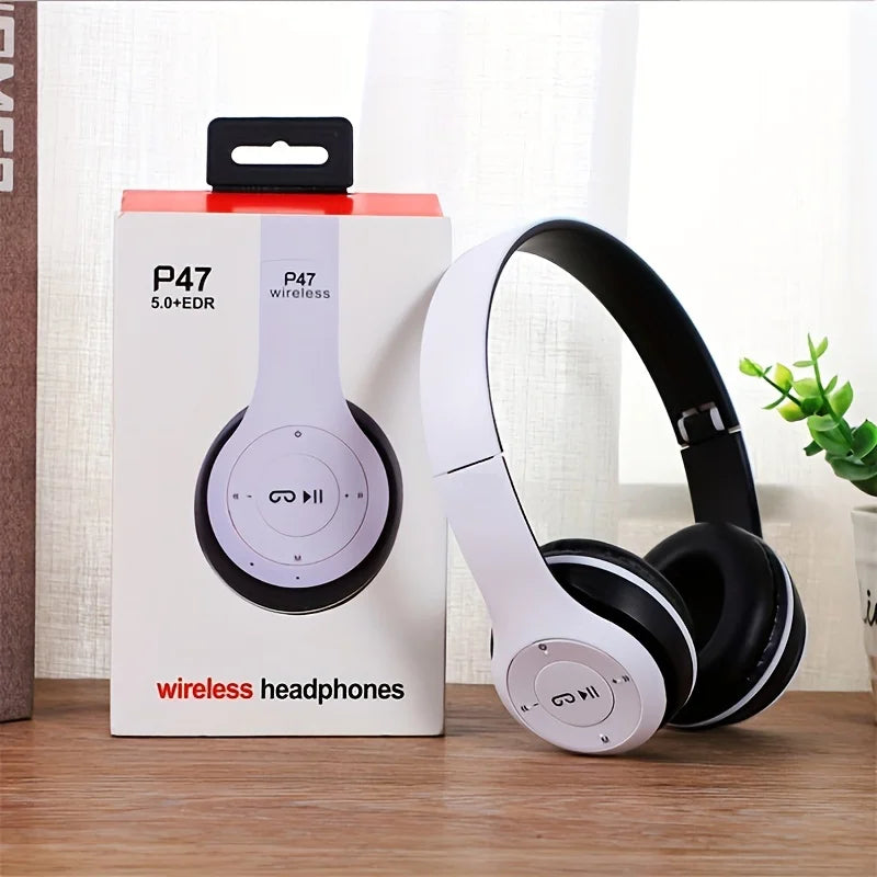 P47 Bluetooth 5.0 Foldable Headphones – Wireless HIFI Stereo Bass Earphone with Mic & USB Adapter