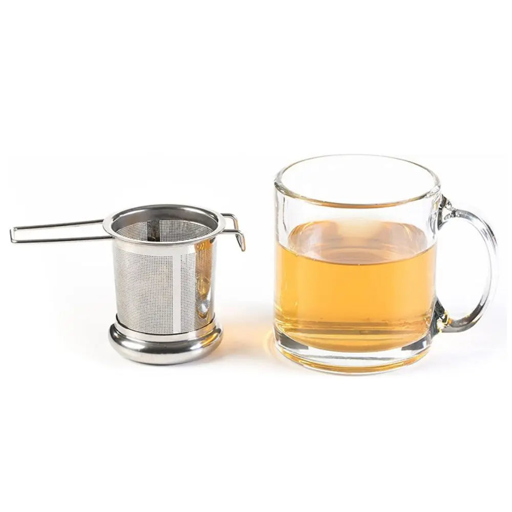 Collapsible 304 Stainless Steel Tea Strainer – Double Handle Brewer with Lid