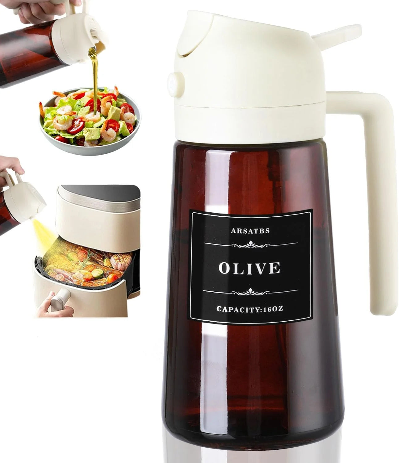 Two Ways to Drizzle: 16oz Glass Oil Dispenser & Sprayer for Precision Cooking & Healthy Dressing