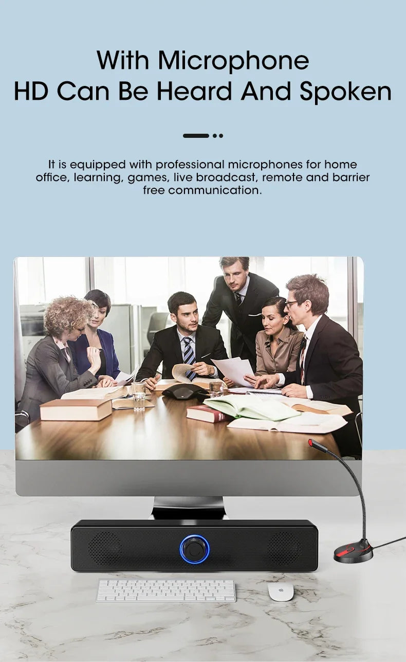 Mini Soundbar Powerhouse: Wired USB Bluetooth Speaker with Stereo Bass for PC & Home