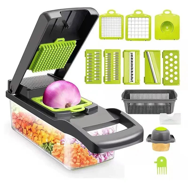12-in-1 Rainbow Vegetable Chopper - All-in-One Slicer & Shredder with Collection Basket