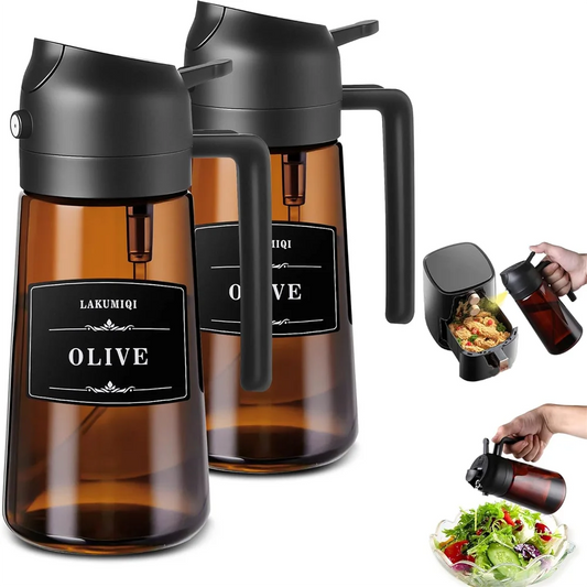 Two Ways to Drizzle: 16oz Glass Oil Dispenser & Sprayer for Precision Cooking & Healthy Dressing