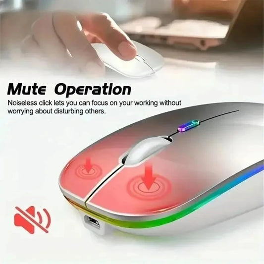 Silent Rechargeable LED Backlit Wireless Mouse – Dual Mode Bluetooth & 2.4GHz for PC & Laptop
