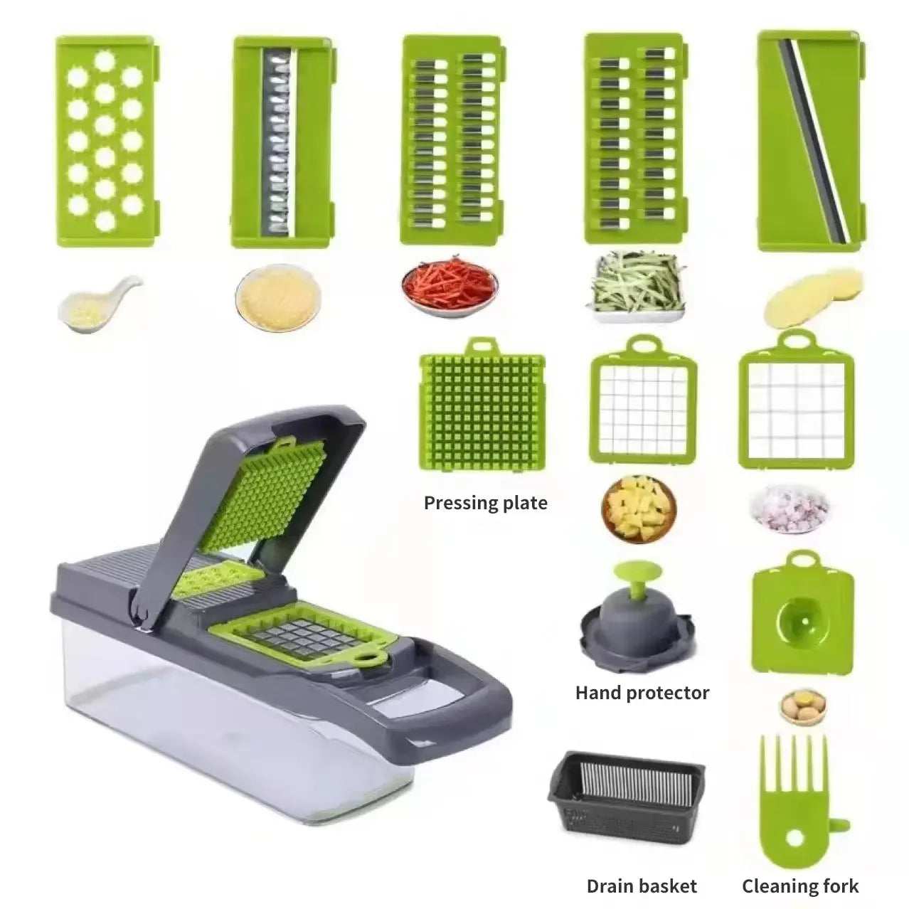 12-in-1 Rainbow Vegetable Chopper - All-in-One Slicer & Shredder with Collection Basket