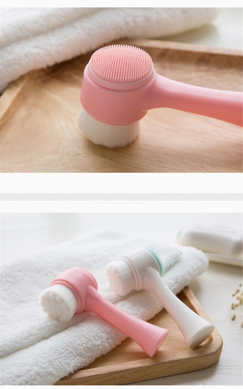 Double-Sided Silicone Face Brush – Soft Manual Exfoliator & Massage Cleanser for Glowing Skin