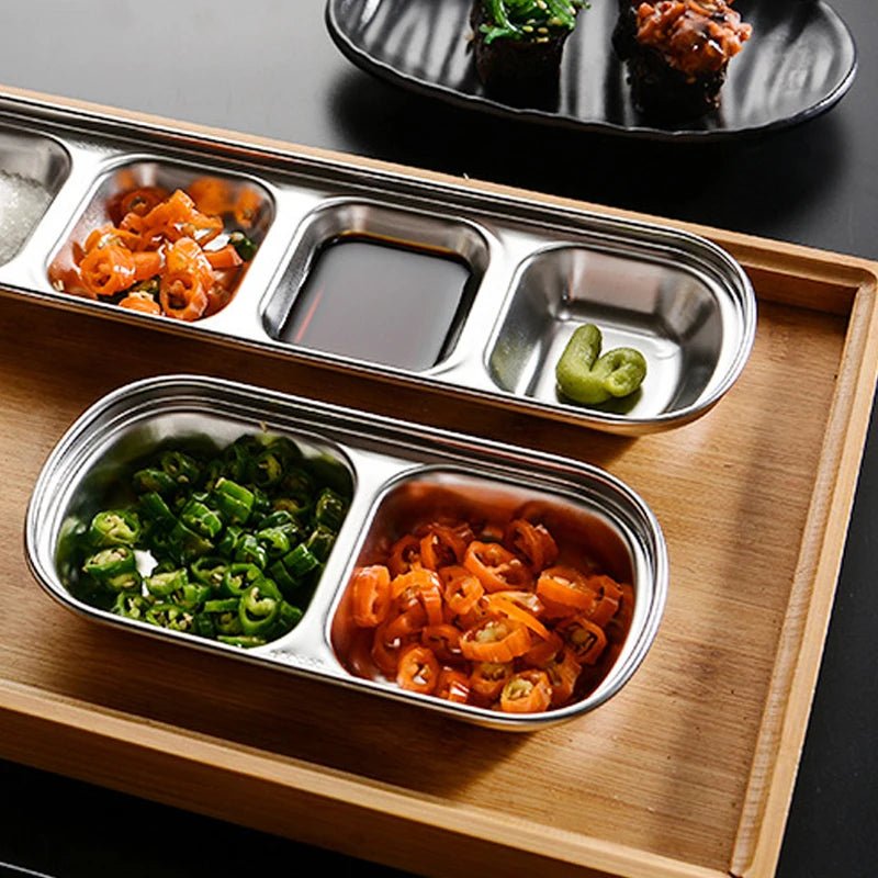Symphony of Flavor: Stainless Steel 6-Compartment Dip & Condiment Tray for BBQ, Entertaining & Dining