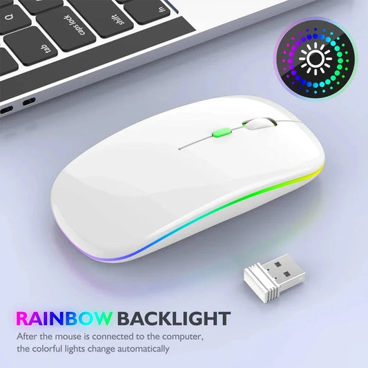 Silent Rechargeable LED Backlit Wireless Mouse – Dual Mode Bluetooth & 2.4GHz for PC & Laptop