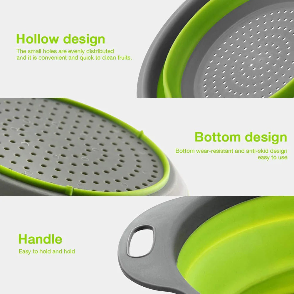 2-in-1 Collapsible Kitchen Strainer – Silicone Vegetable Cleaning & Drainage Basket with Filter Net