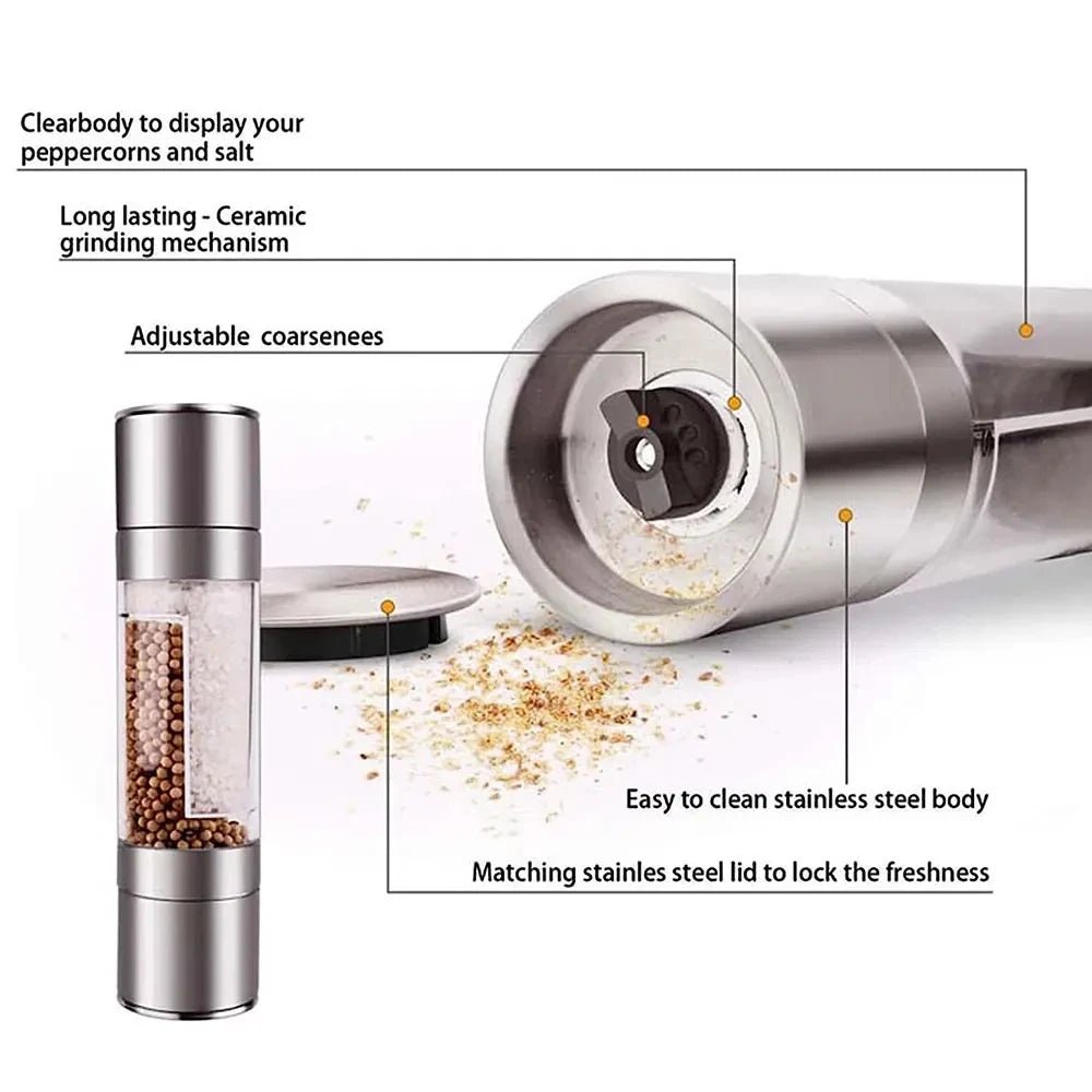 2 - in - 1 Adjustable Stainless Steel Salt & Pepper Grinder – Ceramic Mill Kitchen Tool - Nordshop Hamburg