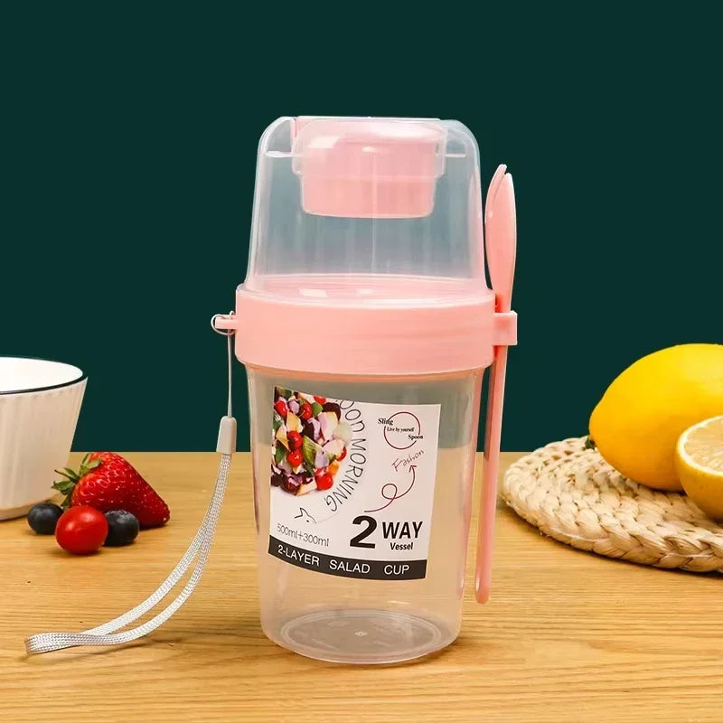 3-in-1 Portable Breakfast Cup Set – Salad & Yogurt Parfait Containers with Lid & Fork