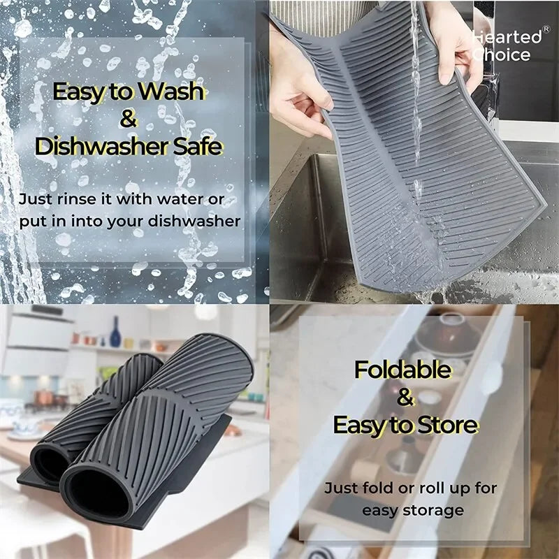 Multifunctional Silicone Kitchen Mat – Dish Drying Pad, Pot Holder, Heat-Resistant Coaster.