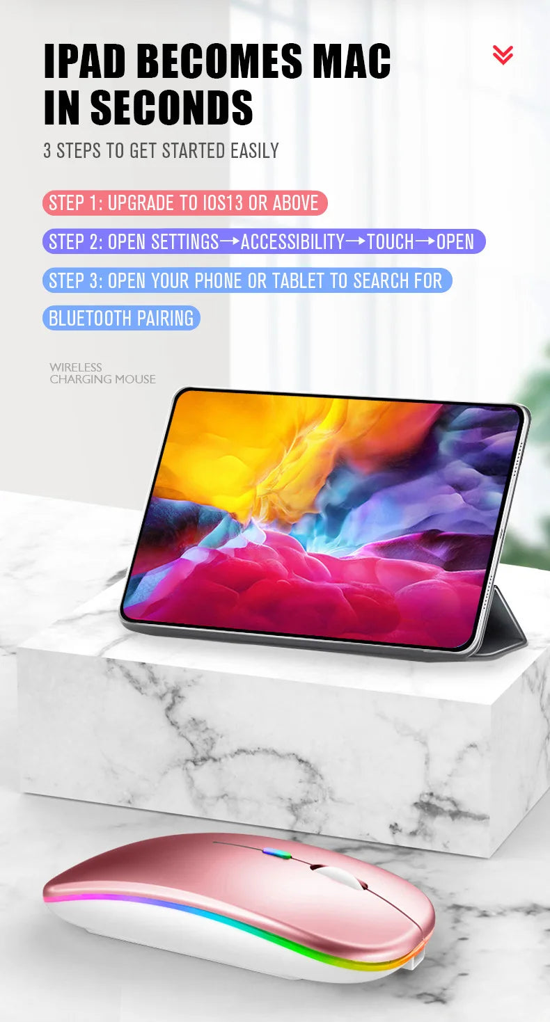 Rechargeable RGB Wireless Mouse – 1600DPI Gaming & Work Mouse with Bluetooth & 2.4GHz for PC, Laptop & MacBook