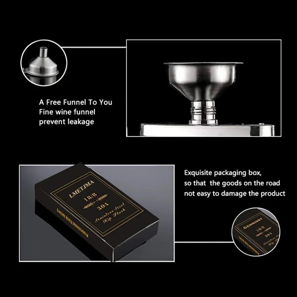 LMETJMA Stainless Steel Hip Flask Set - 4/7/10 oz with Funnel & Screw Cap for Whiskey