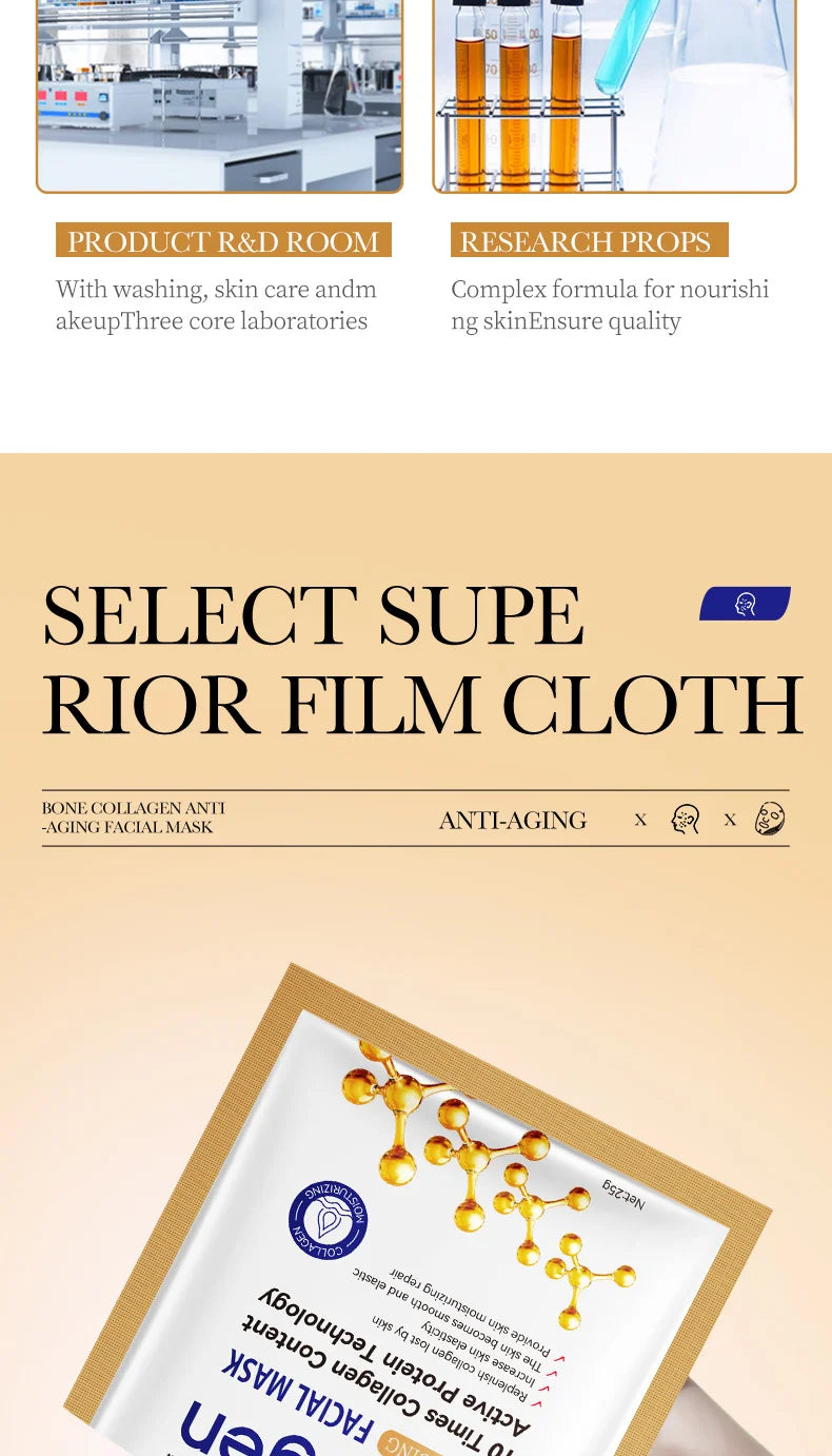 Korean Collagen Face Mask 10-Pack - Anti-Aging, Firming & Brightening